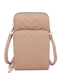 Chevron Quilted Cell Phone Purse Crossbody Bag V23W STONE